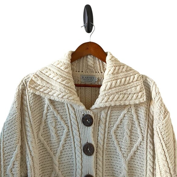 BLARNEY Made In Ireland Merino Wool Cardigan Sweater In Cream Size M - Picture 2 of 13